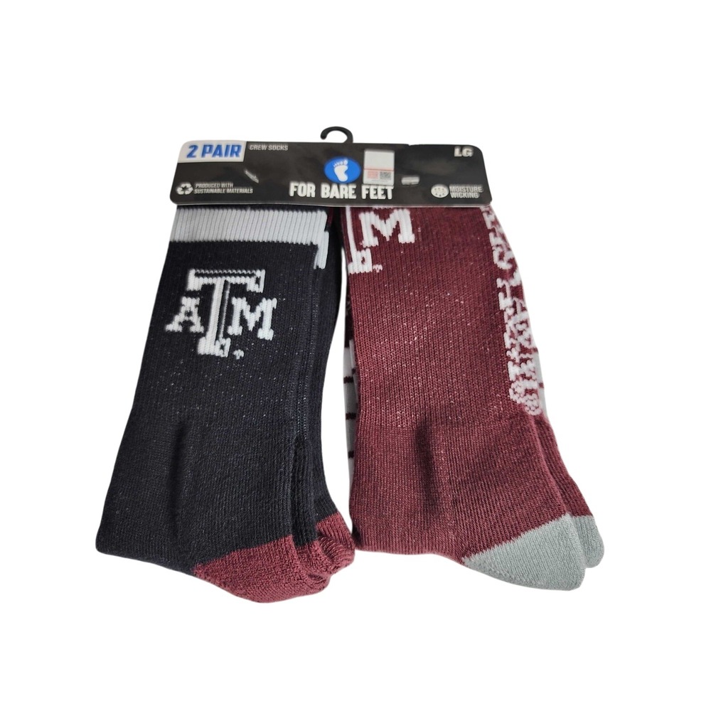 Texas A&M Aggies University Crew Socks Moisture Wicking Large 2 Pairs NCAA NWT